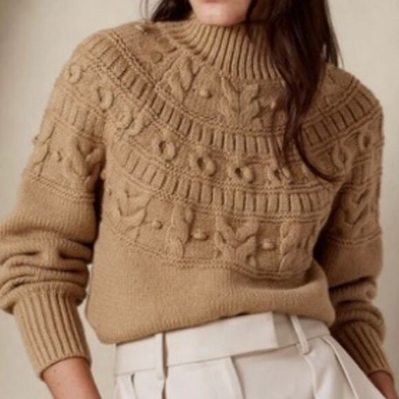 BANANA REPUBLIC | Tan Brown Couronne Sweater Mock Neck Knit Thick | Size Small - Picture 1 of 8